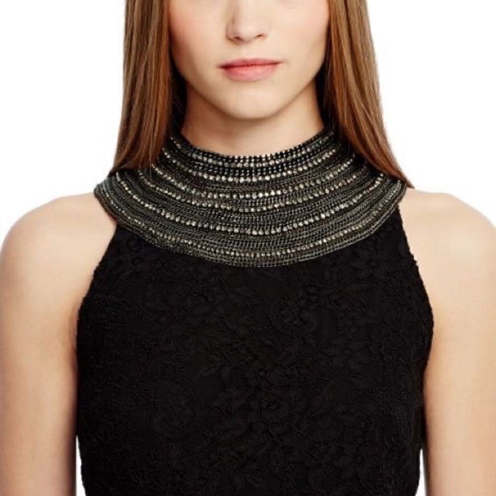 Ralph Lauren Adelle Black Lace & Crystal Embellished Collar Blouse